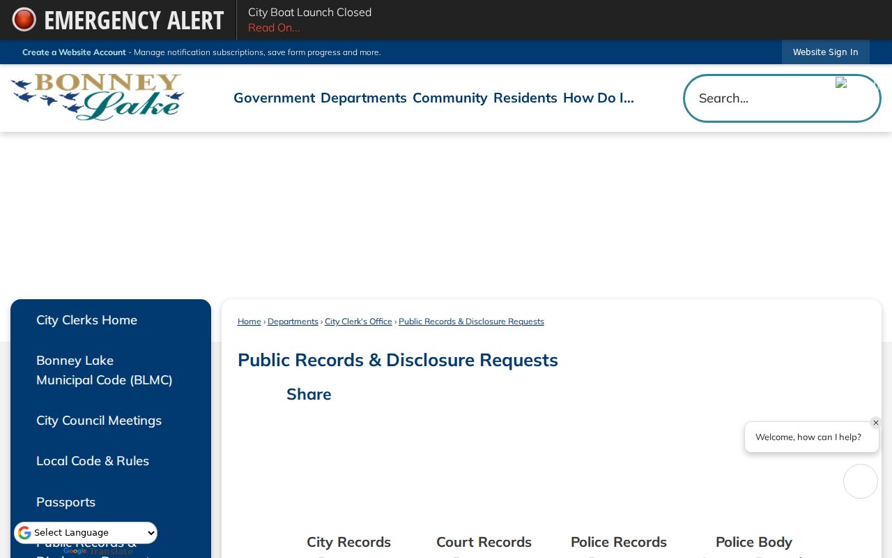 Bonney Lake public records disclosure request channels