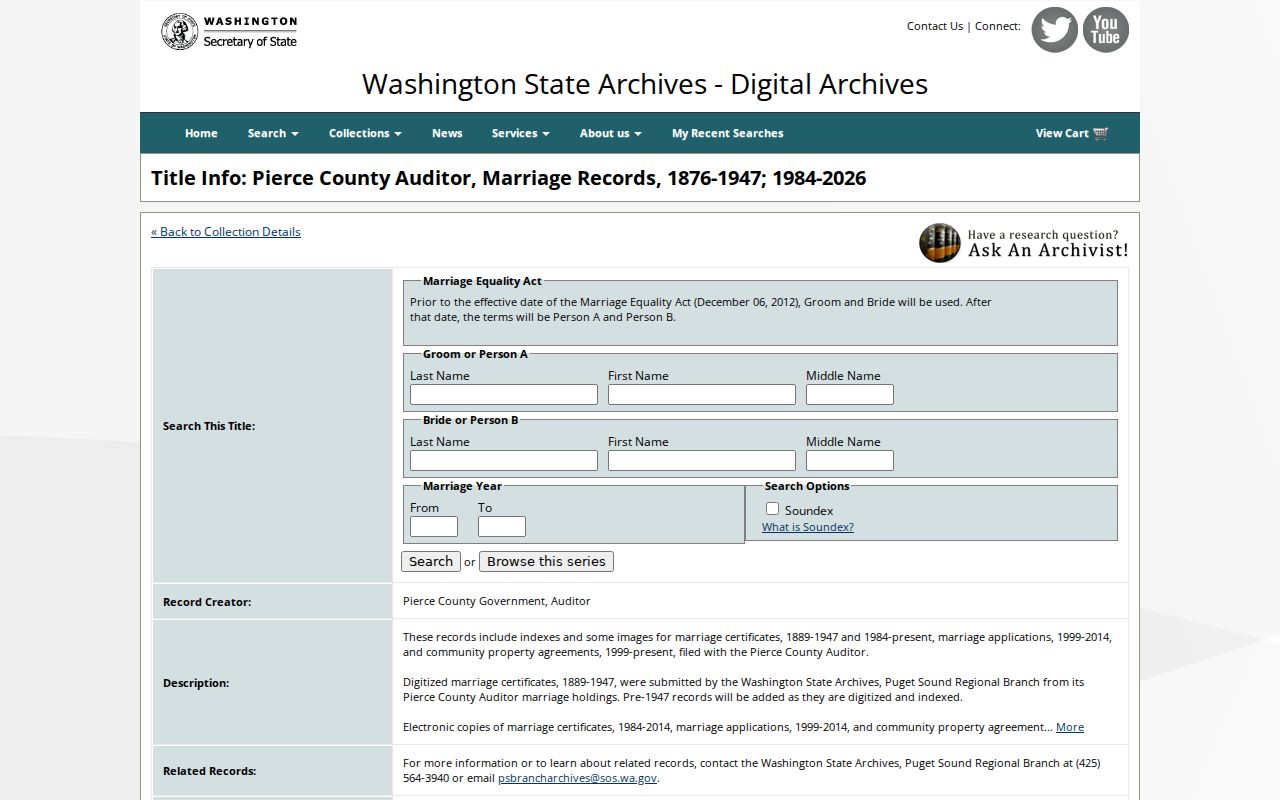 Bonney Lake public records historical Pierce marriage search